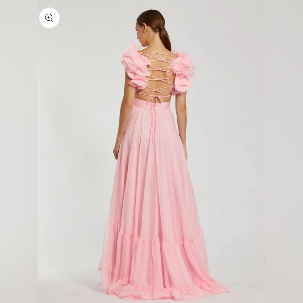 Mac Duggal Elegant Blush Ruffle Cut-Out Chiffon Evening Gown